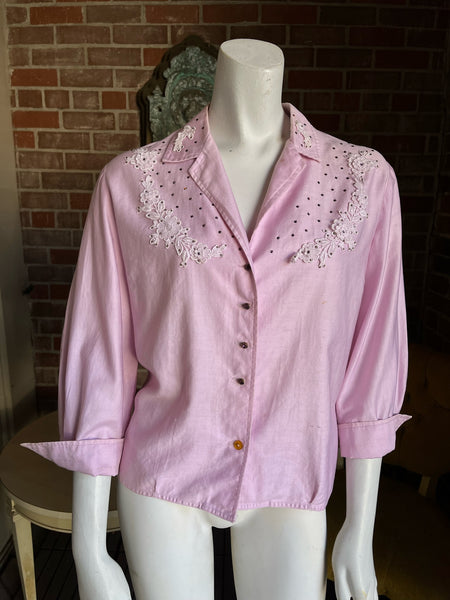 1950s Pink Rhinestone Top