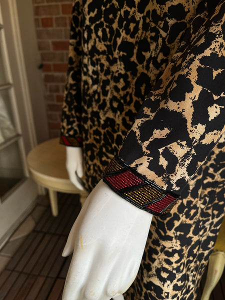 1980s Bill Blass Leopard Beaded Silk Dress