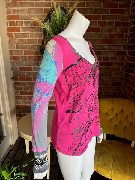 1990s Custo Barcelona Pink Long Sleeve Top