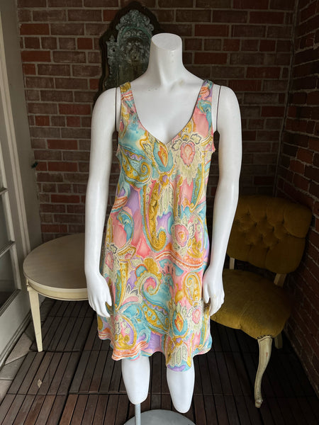 Y2K Paisley Silk Chemise Dress