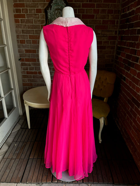 1960s Miss Elliette Shocking Pink Chiffon Dress