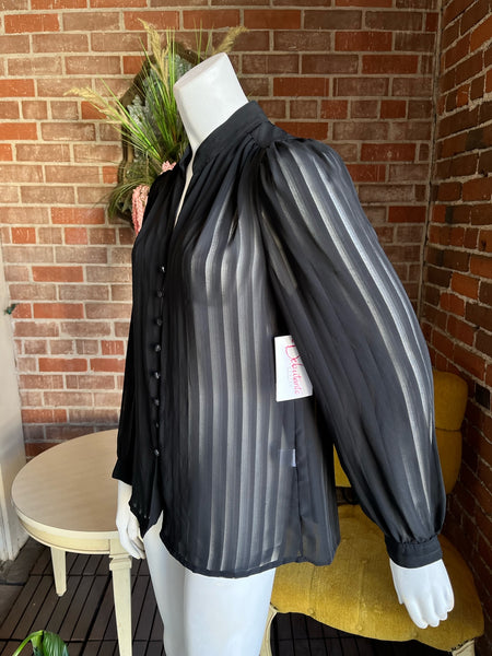 1980s Sheer Black Blouse
