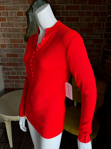 1970s Cherry Red Button Sweater