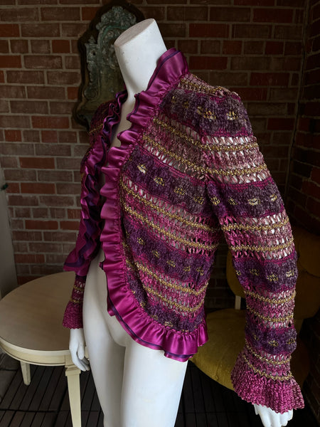 1970s Violet Gold Crochet Cardigan