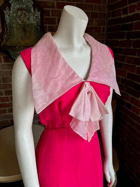 1960s Miss Elliette Shocking Pink Chiffon Dress