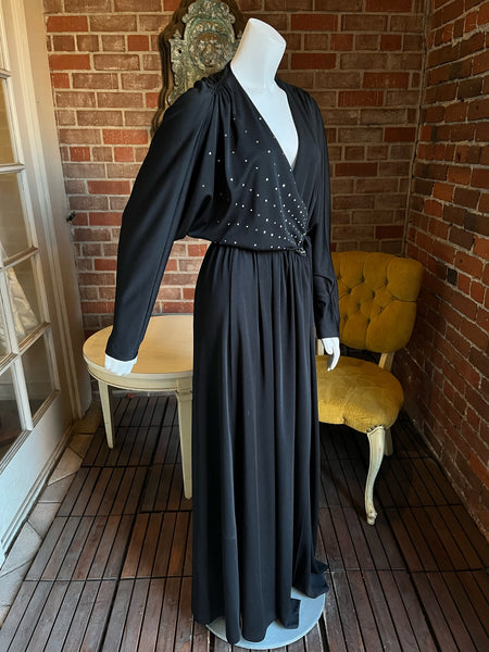 1970s does 1930s Jersey Rhinestone Wrap Dress