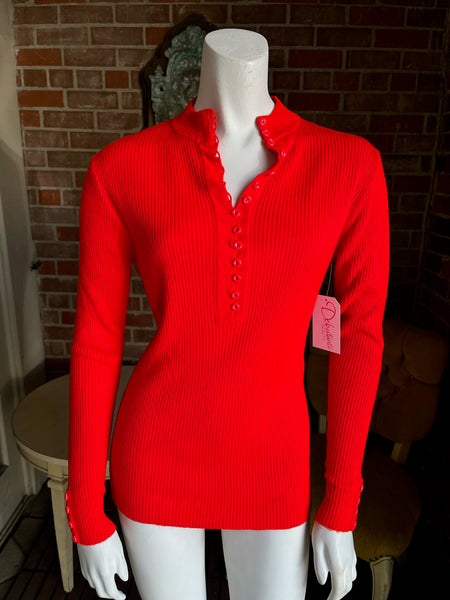 1970s Cherry Red Button Sweater