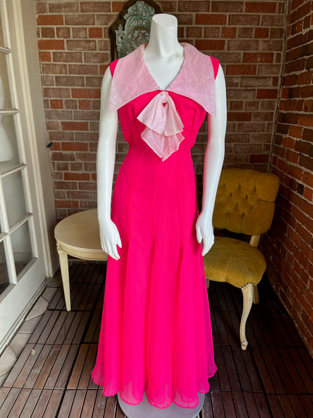 1960s Miss Elliette Shocking Pink Chiffon Dress