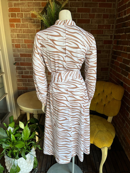 1970s Brown Zebra Print Dress