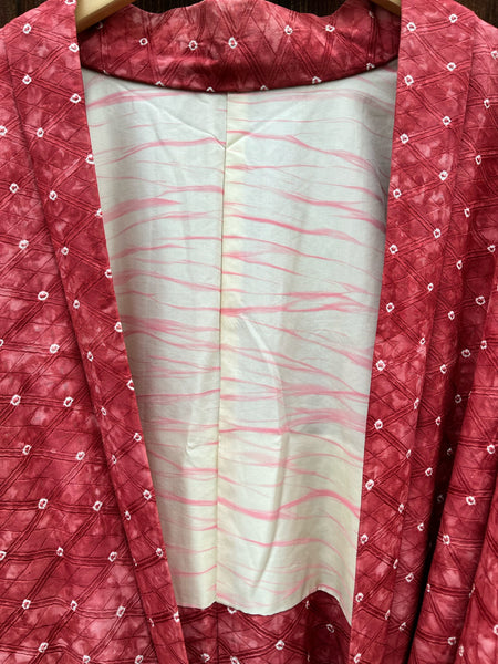 Vintage Coral Tie-Dye Diamond Haori Kimono
