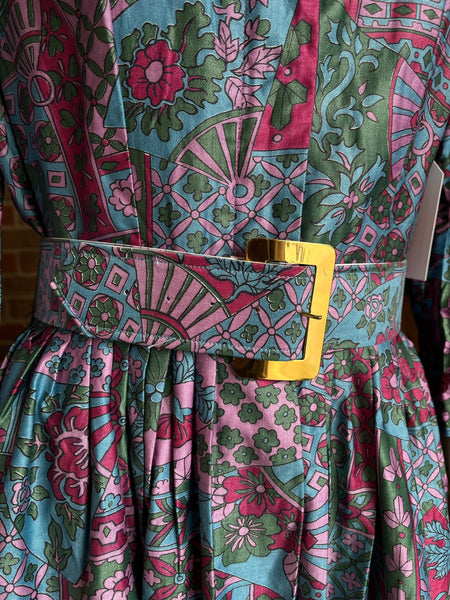 1960s Floral & Fans Dress