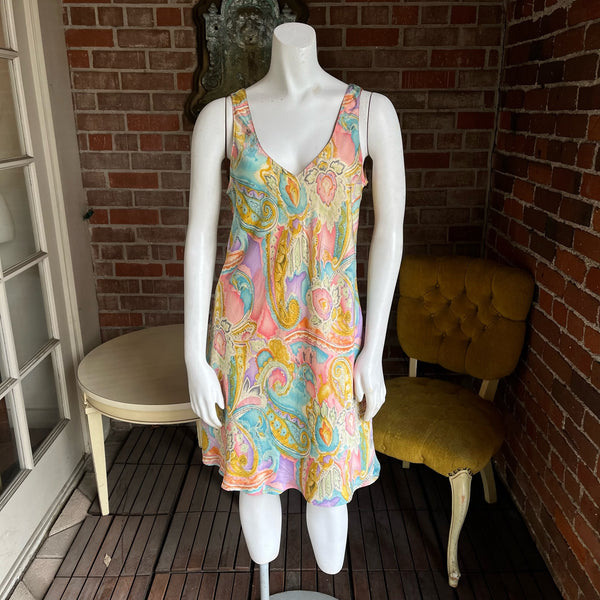 Y2K Paisley Silk Chemise Dress