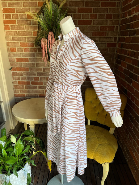 1970s Brown Zebra Print Dress