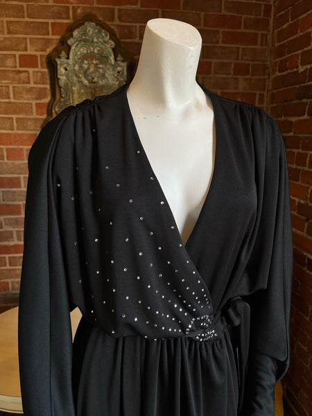 1970s does 1930s Jersey Rhinestone Wrap Dress