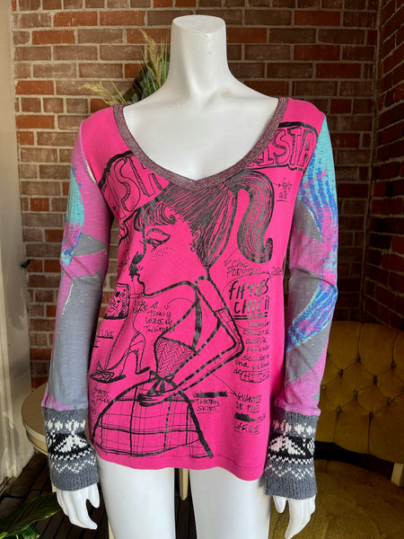 1990s Custo Barcelona Pink Long Sleeve Top