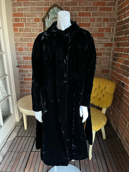 1950s Black Crushed Velvet Coat New Old Stock