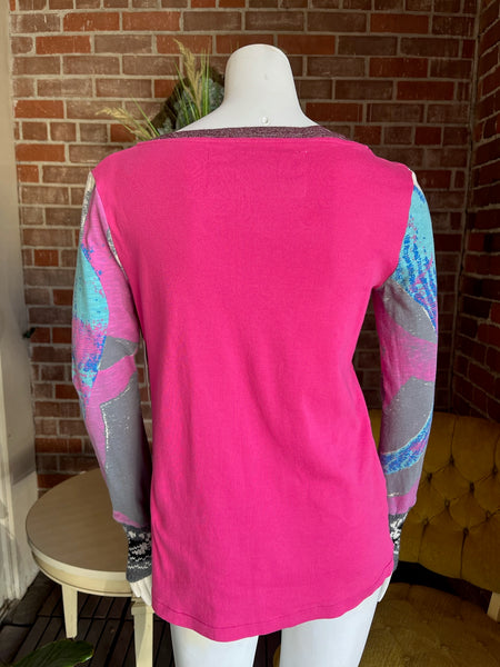 1990s Custo Barcelona Pink Long Sleeve Top