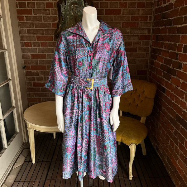 1960s Floral & Fans Dress