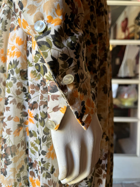 1970s Sheer Autumn Foliage Dress