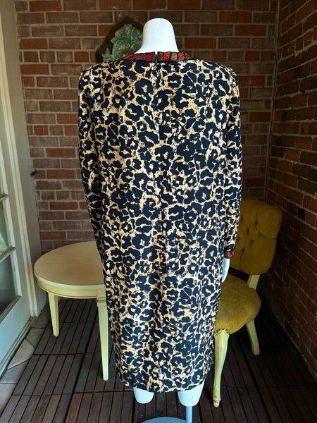 1980s Bill Blass Leopard Beaded Silk Dress