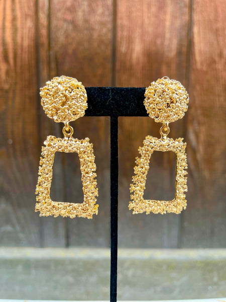 1980s Gold Nugget Door Knocker Earrings