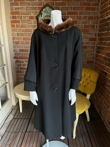 1950s Black Mink Collar Coat