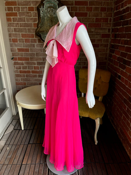 1960s Miss Elliette Shocking Pink Chiffon Dress