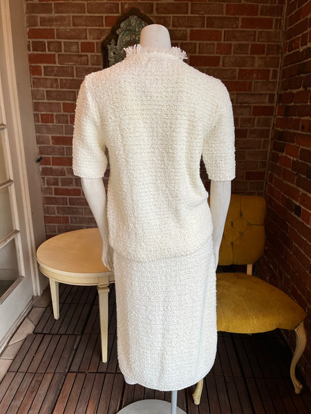 1960s White Knit Sweater Skirt Set