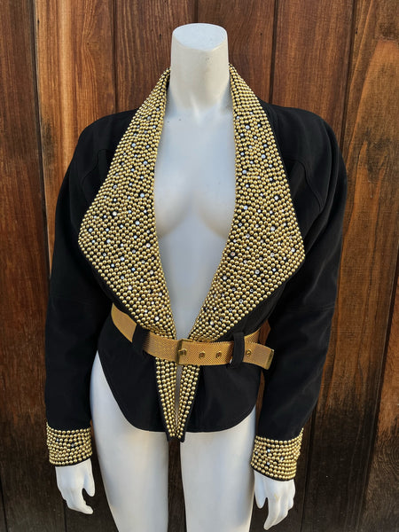 1980s Gold & Rhinestone Studded Cropped Jacket