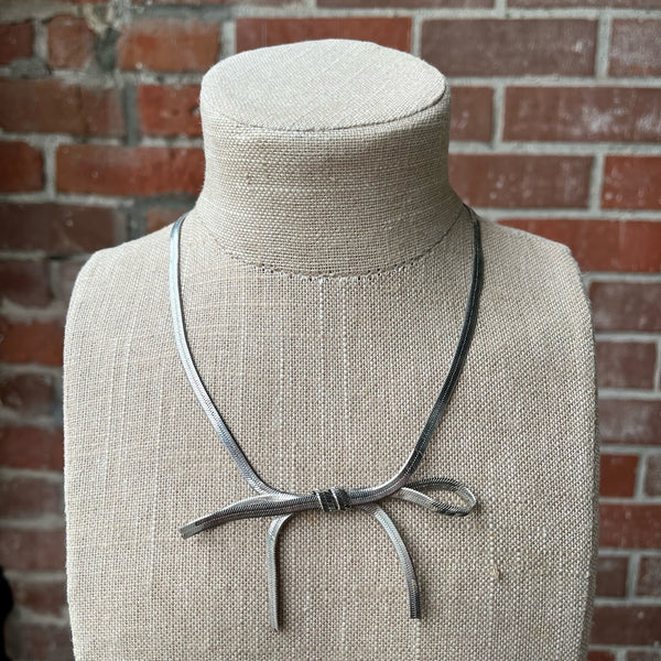 1980s Silver Bow Necklace