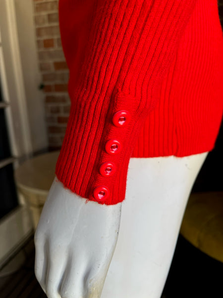 1970s Cherry Red Button Sweater