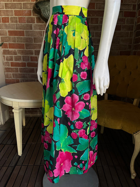 1980s Neon Floral Skirt By Jaeger
