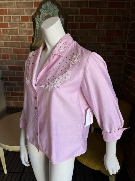 1950s Pink Rhinestone Top