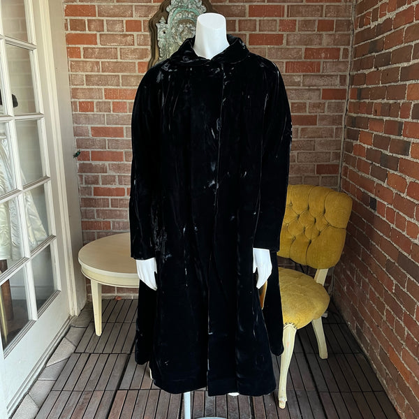 1950s Black Crushed Velvet Coat New Old Stock