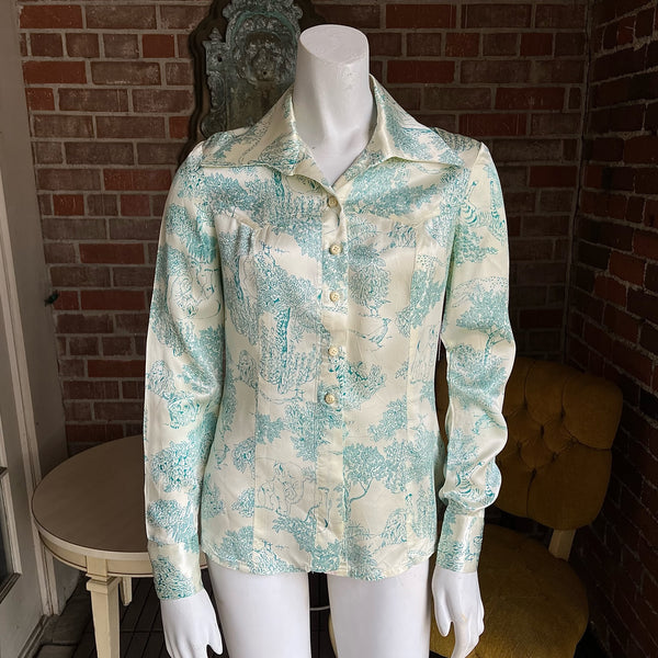 1970s Jungle Print Satin Top