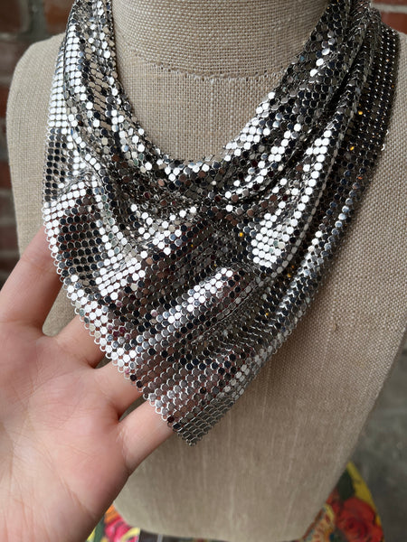 Mid Century Mesh Chainmail Bib Necklace