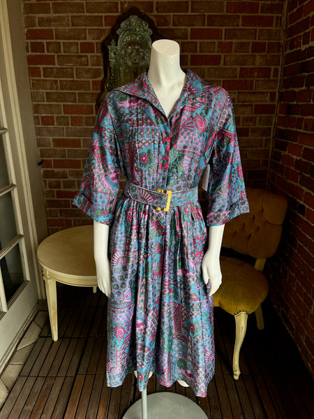 1960s Floral & Fans Dress