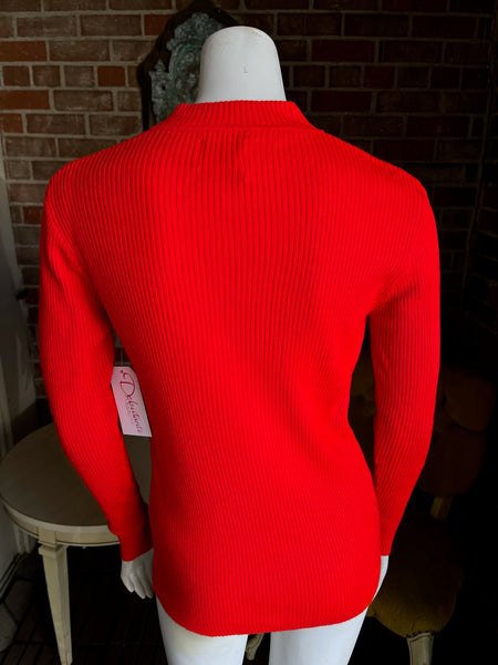 1970s Cherry Red Button Sweater