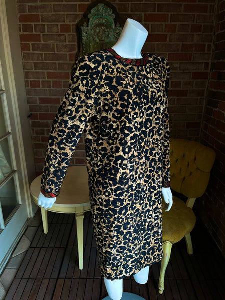 1980s Bill Blass Leopard Beaded Silk Dress