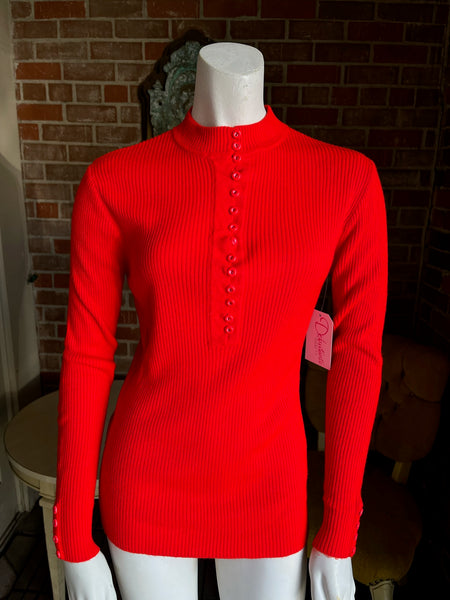 1970s Cherry Red Button Sweater