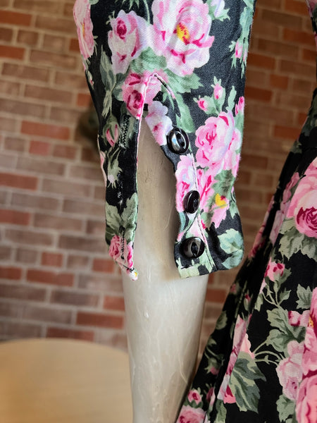 1980s Polished Cotton Roses Dress
