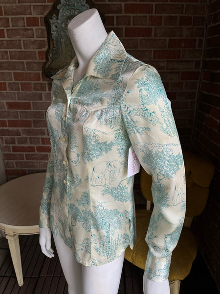 1970s Jungle Print Satin Top