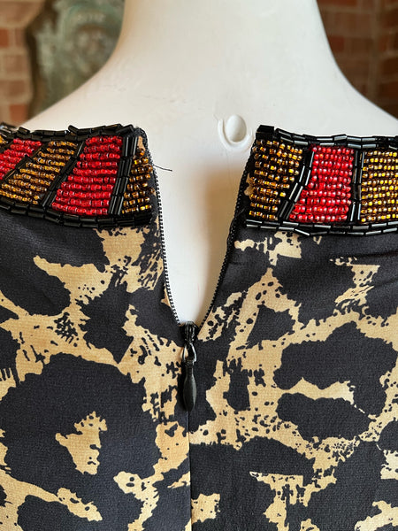 1980s Bill Blass Leopard Beaded Silk Dress