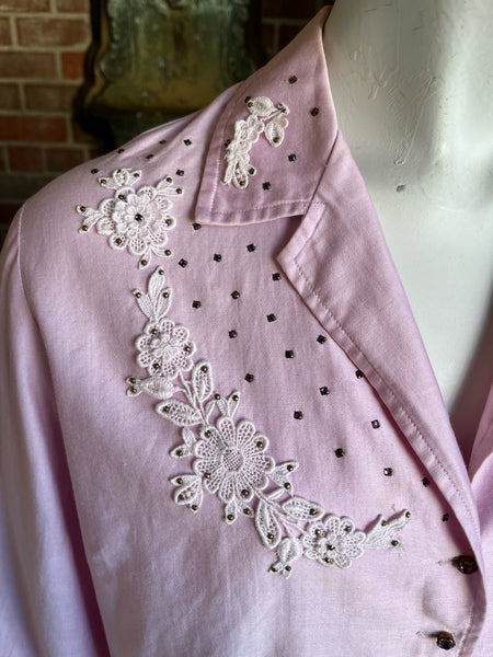 1950s Pink Rhinestone Top