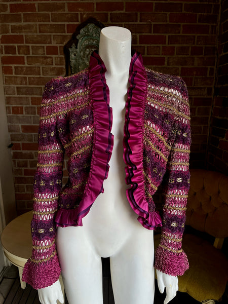 1970s Violet Gold Crochet Cardigan