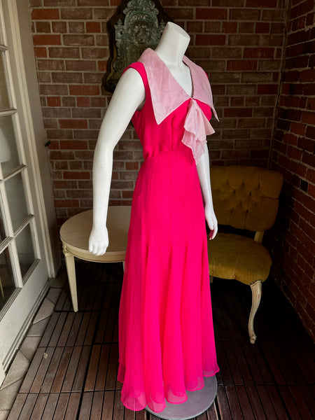 1960s Miss Elliette Shocking Pink Chiffon Dress