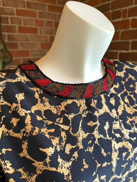 1980s Bill Blass Leopard Beaded Silk Dress
