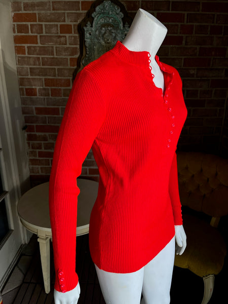 1970s Cherry Red Button Sweater