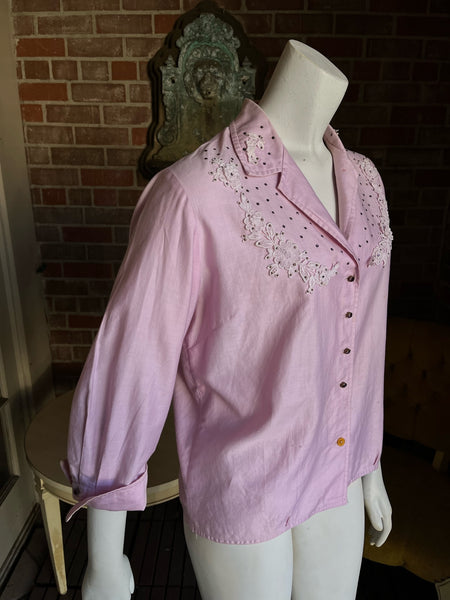 1950s Pink Rhinestone Top