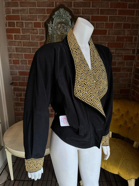 1980s Gold & Rhinestone Studded Cropped Jacket